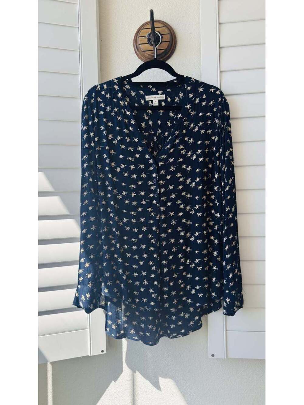 Alexander Jordan Navy Floral Print Blouse - Size XL